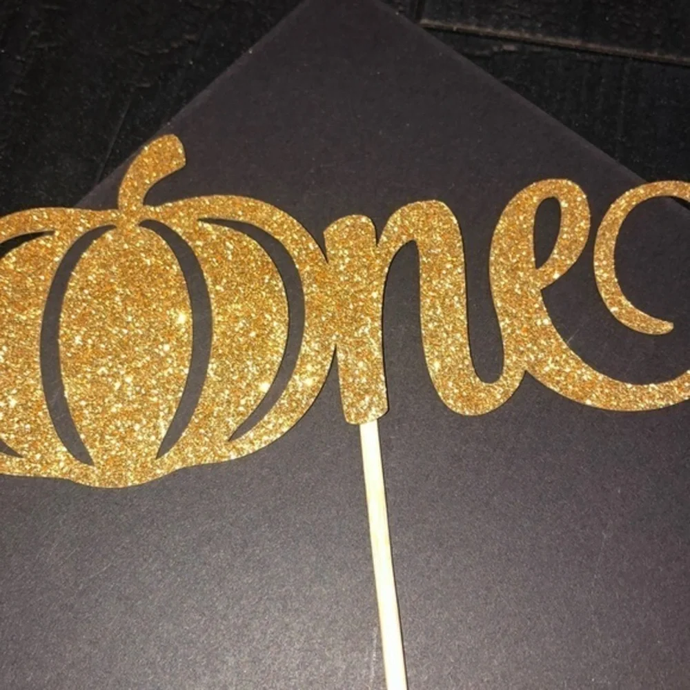 First Birthday One‎ Cake Topper Pick Pumpkin Gold